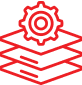 Red layered sheets with a gear icon on top.
